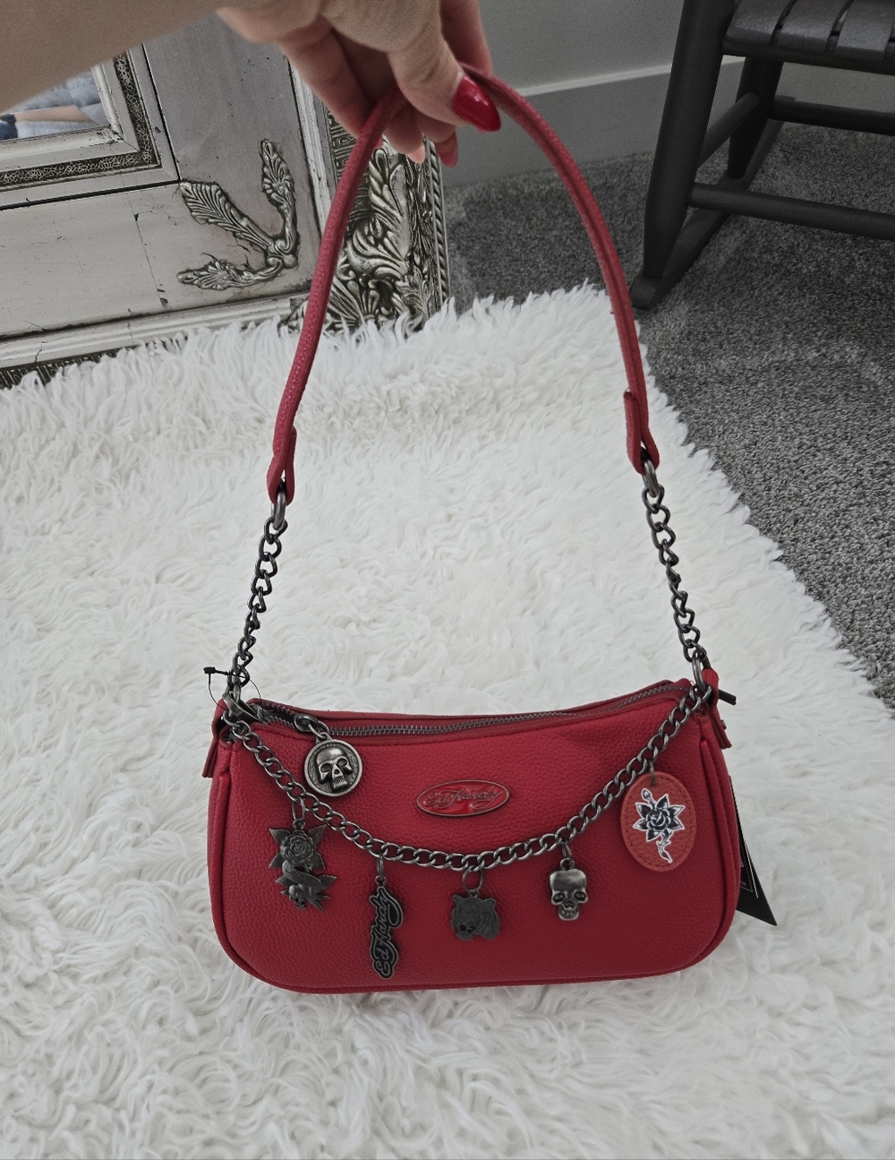 ED HARDY Red Baguette Crossbody Bag. New.